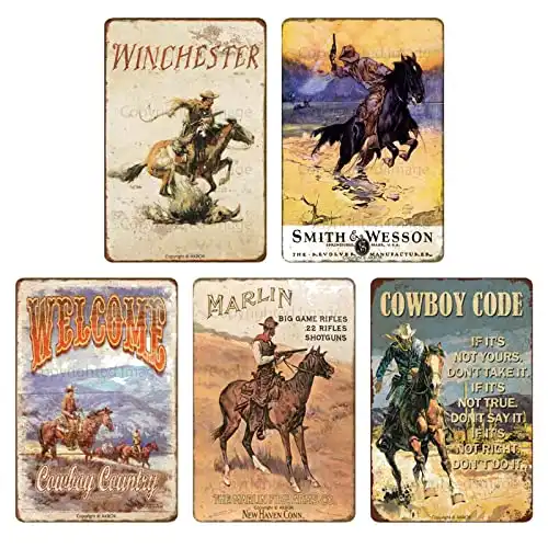 Vintage Western Cowboy Metal Sign