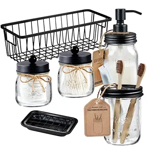 Premium Mason Jar Bathroom Accessories Set (6PCS)