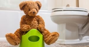 a teddy bear sitting in a potty