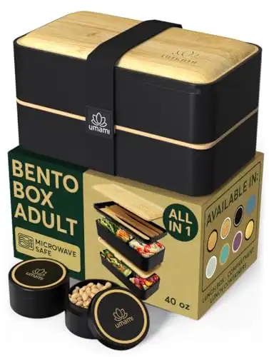 Umami Bento Box Adult All-In-1 With 100% Premium Real Bamboo Lid